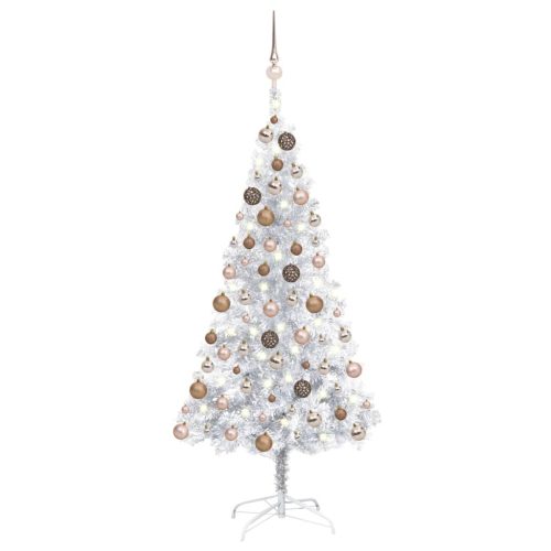 Umjetno osvijetljeno božićno drvce i kuglice srebrno 150 cm PET