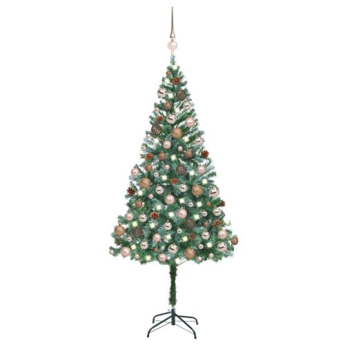 Umjetno osvijetljeno božićno drvce s kuglicama i šiškama 180 cm
