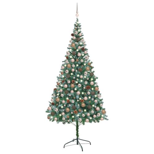 Umjetno osvijetljeno božićno drvce s kuglicama i šiškama 210 cm