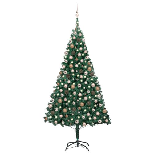 Umjetno osvijetljeno božićno drvce s kuglicama zeleno 210cm PVC