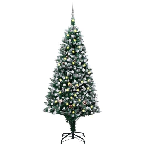 Umjetno osvijetljeno božićno drvce s kuglicama i šiškama 210 cm