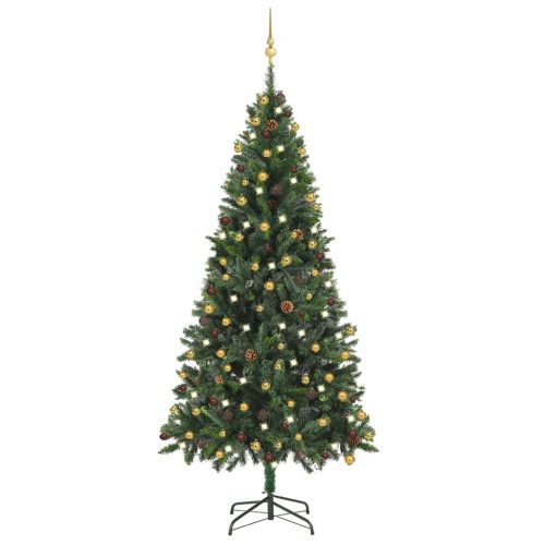 Umjetno osvijetljeno božićno drvce s kuglicama zeleno 210 cm