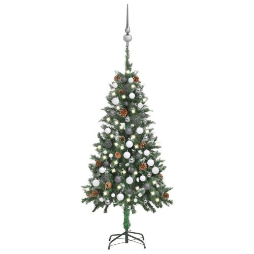 Umjetno osvijetljeno božićno drvce s kuglicama i šiškama 150 cm