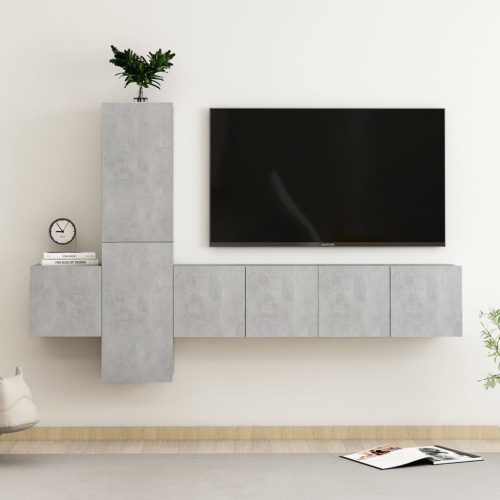 5-dijelni set TV ormarića siva boja betona konstruirano drvo