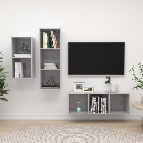 3-dijelni set TV ormarića siva boja betona konstruirano drvo