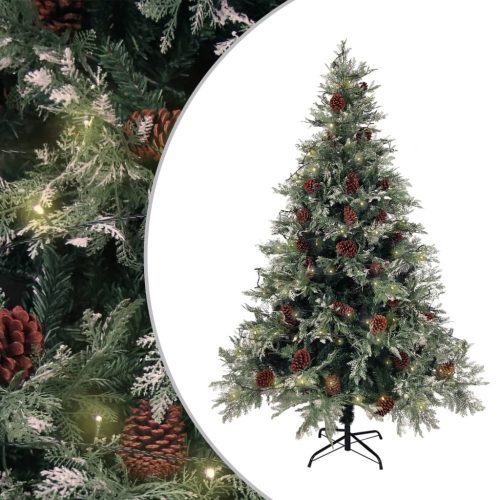 Osvijetljeno božićno drvce i šiške zeleno-bijelo 150 cm PVC/PE