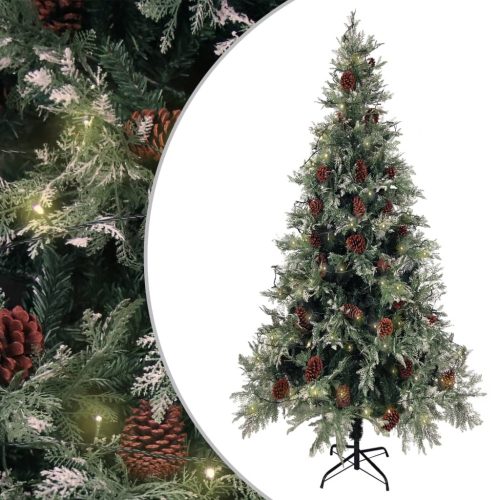 Osvijetljeno božićno drvce i šiške zeleno-bijelo 225 cm PVC/PE