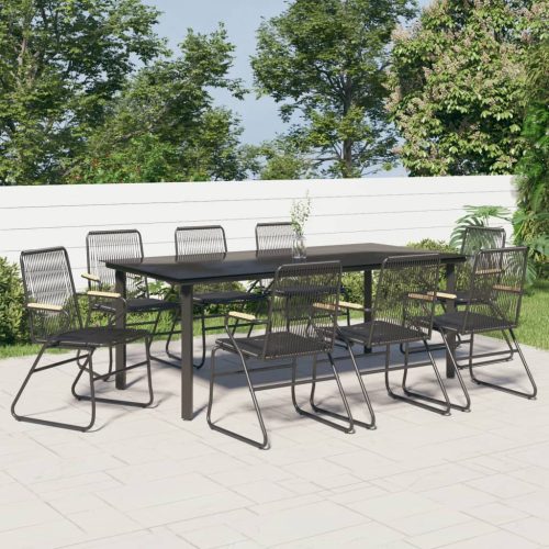 9-dijelni vrtni blagovaonski set od PVC ratana crni