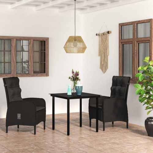 3-dijelni vrtni blagovaonski set s jastucima crni