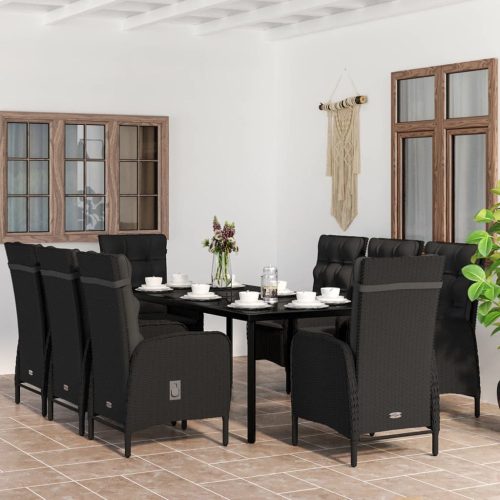9-dijelni vrtni blagovaonski set s jastucima crni