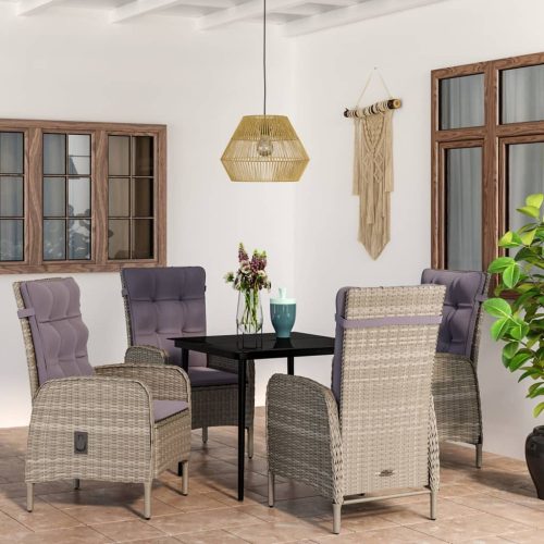 5-dijelni vrtni blagovaonski set s jastucima sivo-crni