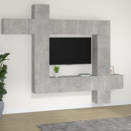 9-dijelni set TV ormarića siva boja betona konstruirano drvo