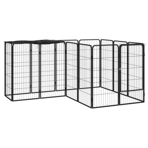 Ograda za pse s 14 panela crna 50 x 100 cm čelik obložen prahom