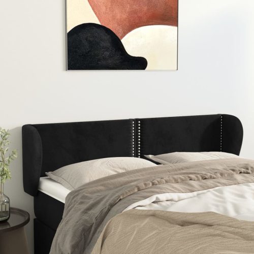 Uzglavlje s ušima crno 147x23x78/88 cm baršunasto