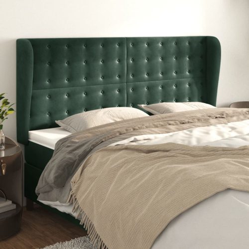 Uzglavlje s ušima tamnozeleno 203x23x118/128 cm baršunasto