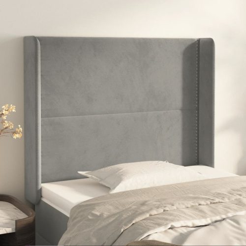 Uzglavlje s ušima svjetlosivo 83x16x118/128 cm baršunasto