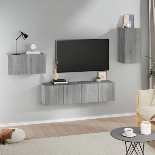 4-dijelni set TV ormarića sivog sonome konstruirano drvo
