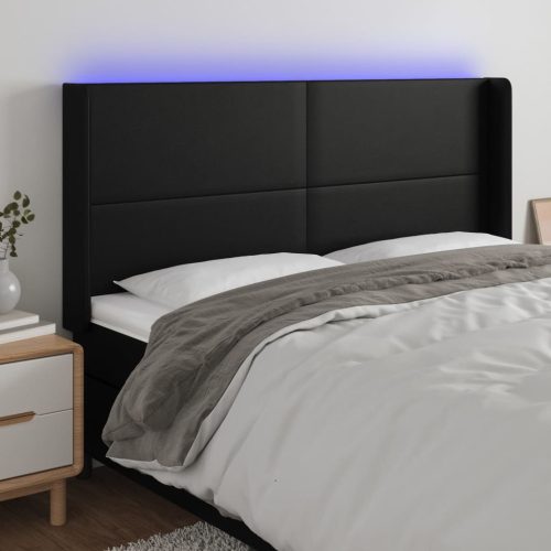 LED uzglavlje crno 183 x 16 x 118/128 cm od umjetna koža