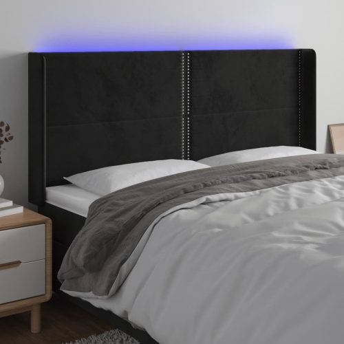 LED uzglavlje crno 163 x 16 x 118/128 cm baršunasto