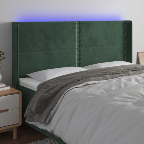 LED uzglavlje tamnozeleno 163x16x118/128 cm baršunasto