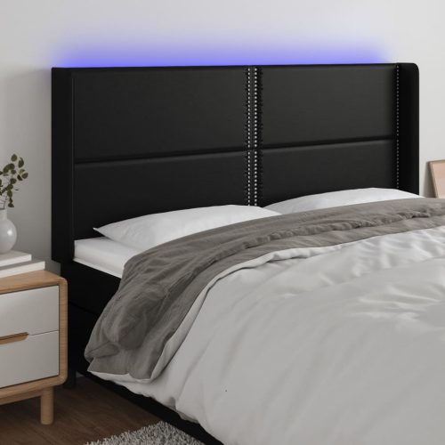 LED uzglavlje crno 183 x 16 x 118/128 cm od umjetna koža