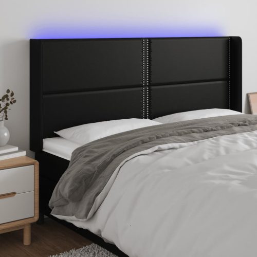 LED uzglavlje crno 203 x 16 x 118/128 cm od umjetna koža