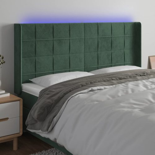 LED uzglavlje tamnozeleno 163x16x118/128 cm baršunasto