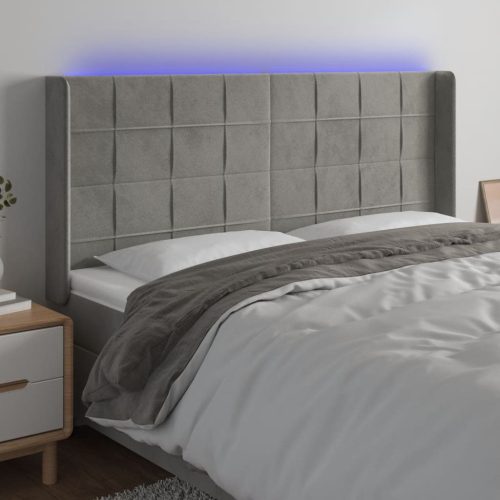 LED uzglavlje svjetlosivo 203 x 16 x 118/128 cm baršunasto