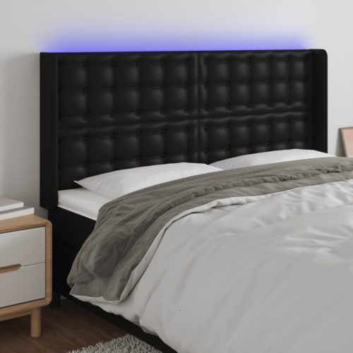 LED uzglavlje crno 203 x 16 x 118/128 cm od umjetna koža