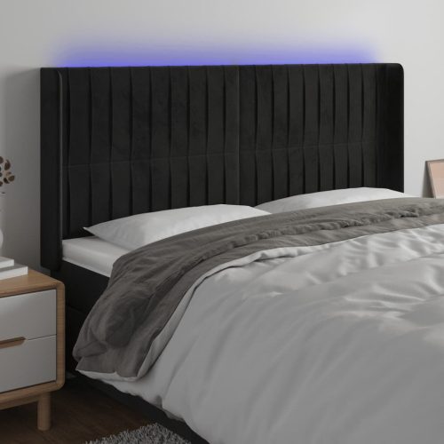 LED uzglavlje crno 183 x 16 x 118/128 cm baršunasto