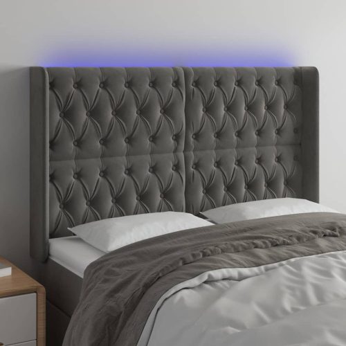 LED uzglavlje tamnosivo 163x16x118/128 cm baršunasto