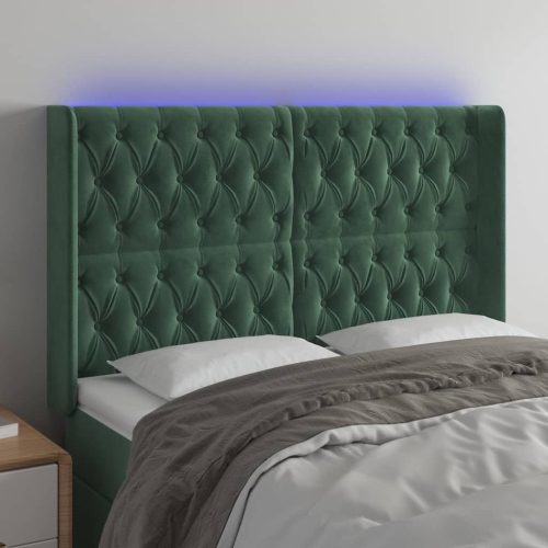 LED uzglavlje tamnozeleno 163x16x118/128 cm baršunasto