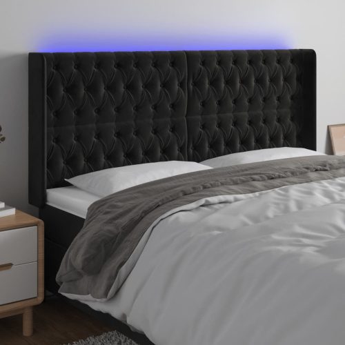 LED uzglavlje crno 183 x 16 x 118/128 cm baršunasto