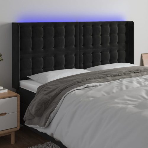 LED uzglavlje crno 163 x 16 x 118/128 cm baršunasto