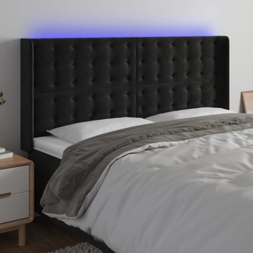 LED uzglavlje crno 183 x 16 x 118/128 cm baršunasto