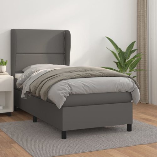 Krevet s oprugama i madracem sivi 100x200 cm od umjetne kože