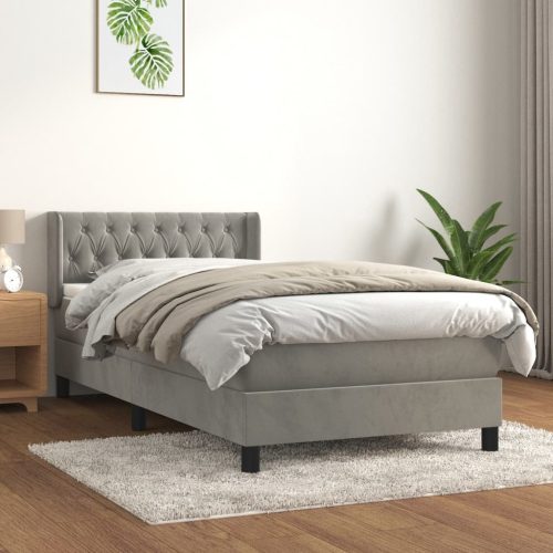 Box spring krevet s madracem svjetlosivi 90x190 cm baršunasti