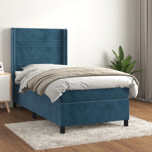 Box spring krevet s madracem tamnoplavi 90x190 cm baršunasti