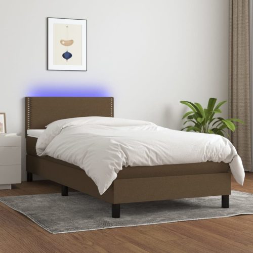 Krevet box spring s madracem LED tamnosmeđi 90x200 cm tkanina