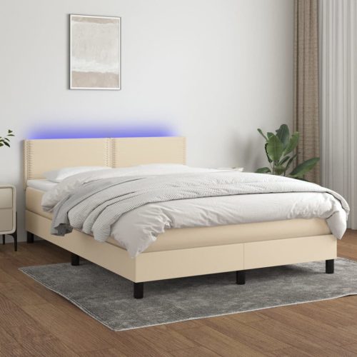 Krevet box spring s madracem LED krem 140x190 cm od tkanine