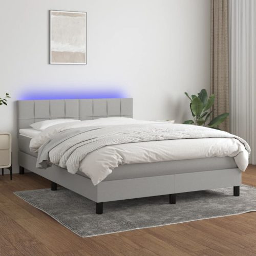 Krevet box spring s madracem LED svjetlosivi 140x190 cm tkanina