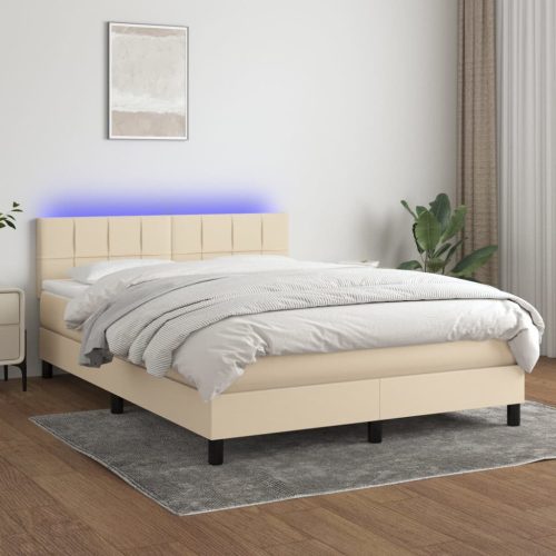 Krevet box spring s madracem LED krem 140x190 cm od tkanine