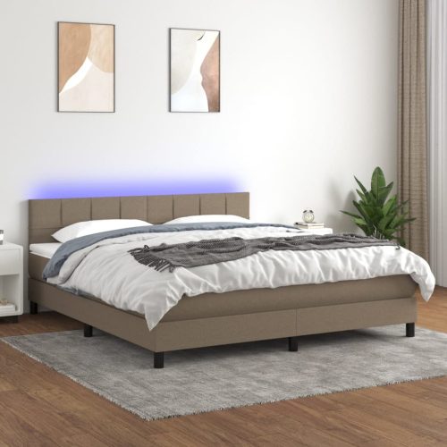 Krevet box spring s madracem LED smeđesivi 180x200 cm tkanina