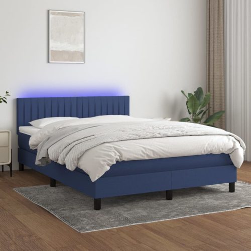 Krevet box spring s madracem LED plavi 140x190 cm od tkanine