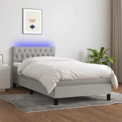 Krevet box spring s madracem LED svjetlosivi 90x190 cm tkanina