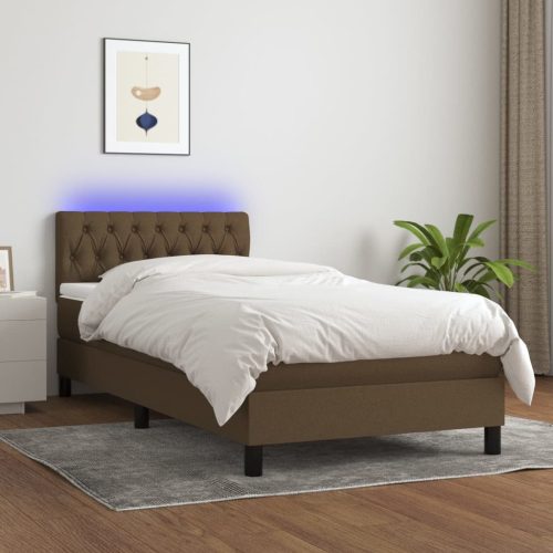 Krevet box spring s madracem LED tamnosmeđi 100x200 cm tkanina