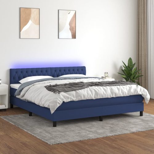 Krevet box spring s madracem LED plavi 160x200 cm od tkanine