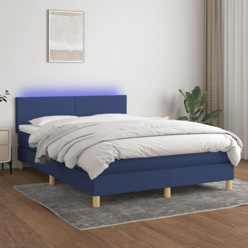 Krevet box spring s madracem LED plavi 140x200 cm od tkanine