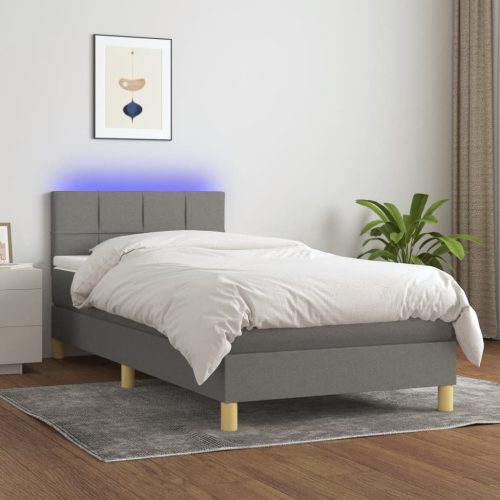 Krevet box spring s madracem LED tamnosivi 90x190 cm tkanina