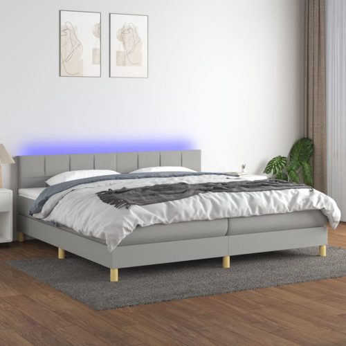 Krevet box spring s madracem LED svjetlosivi 200x200 cm tkanina